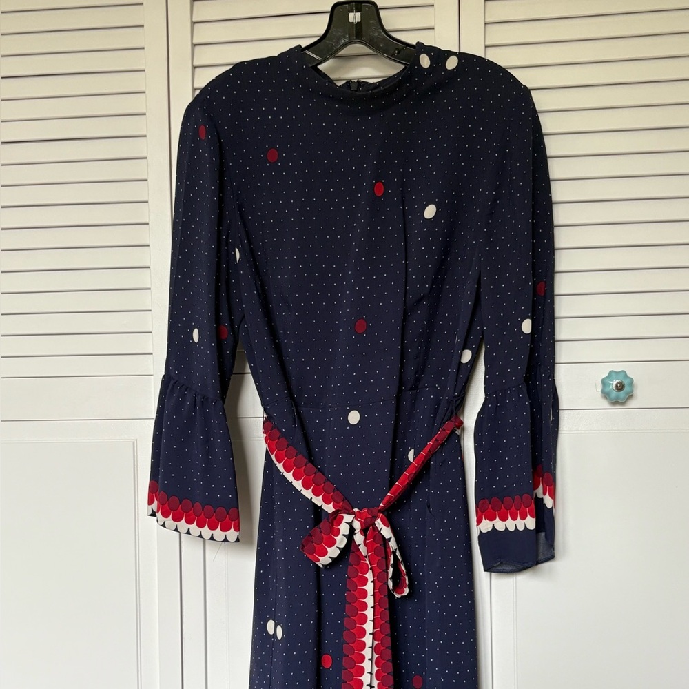 Boden Navy Polka Dot Dress with Red Accents